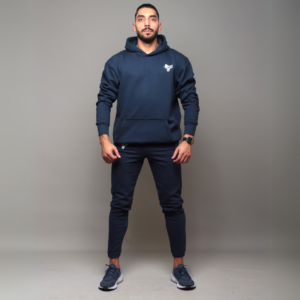 Premium Hooded Sweatshirt – 100% Cotton | 320g Fleece | Navy - Image 3