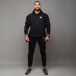 Premium Hooded Sweatshirt – 100% Cotton | 320g Fleece | Black - Image 3