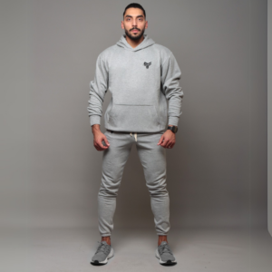 Premium Hooded Sweatshirt – 100% Cotton | 320g Fleece | Gray - Image 3