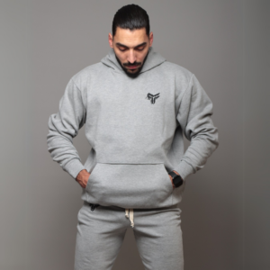 Premium Hooded Sweatshirt – 100% Cotton | 320g Fleece | Gray - Image 2