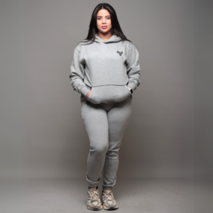 Premium Hooded Sweatshirt – 100% Cotton | 320g Fleece | Gray - Image 3